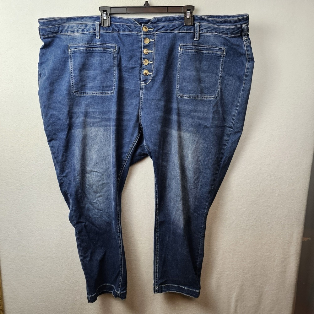 Aveology Jeans Woman's Size 28 Blue Denim Medium Wash High Rise Button Up